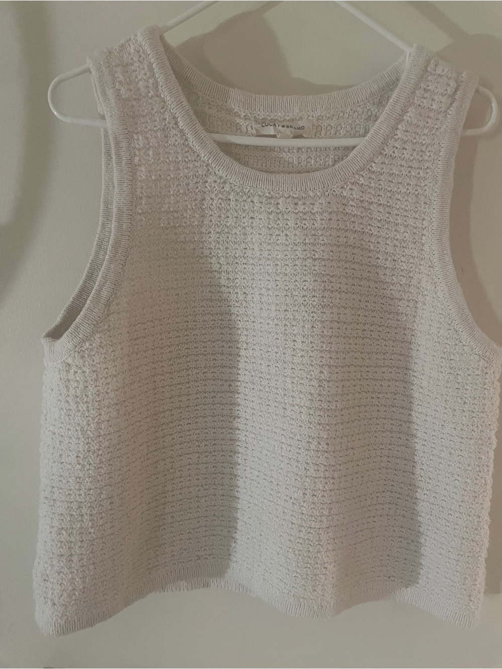 Lucky Brand Cream Crochet Knit Sweater Tank Top XL Boho Coastal Minimalist - Picture 5 of 7